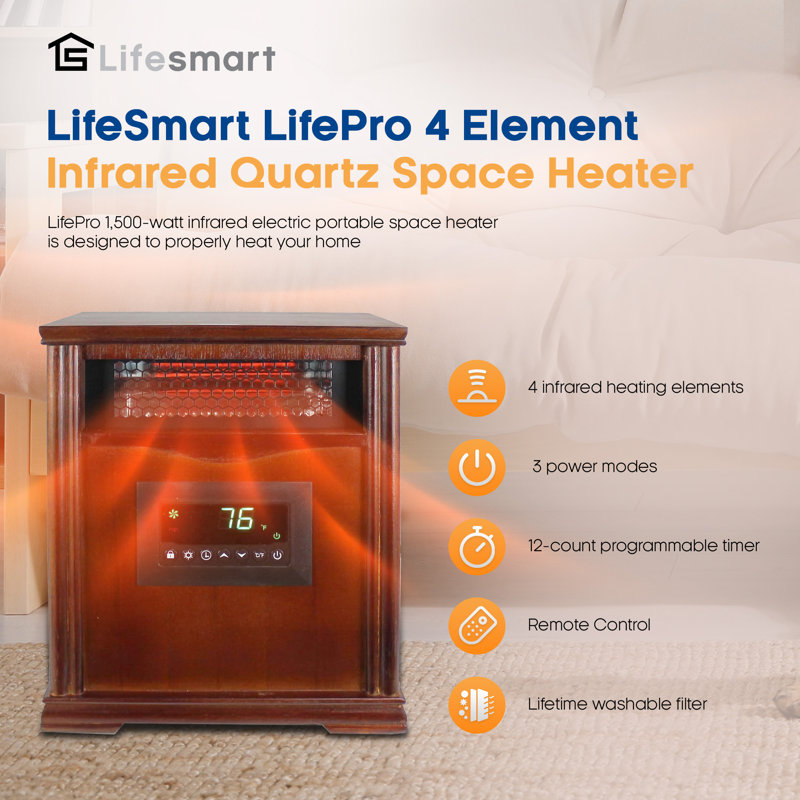 Lifesmart 1,500-Watt store Electric Infrared Portable Space Heater with 4-Elements